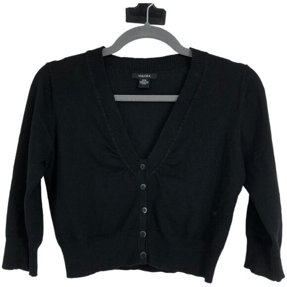 Majora black 1/2 sleeve v-neck button up cropped cardigan  size M - Picture 2 of 15